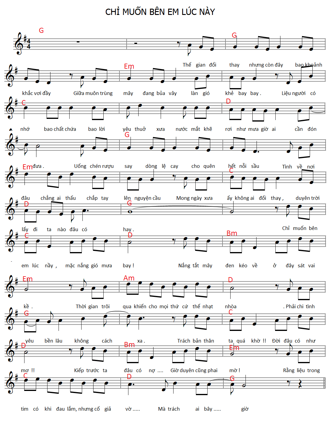 Sheet nhạc Chỉ Muốn Bên Em Lúc Này